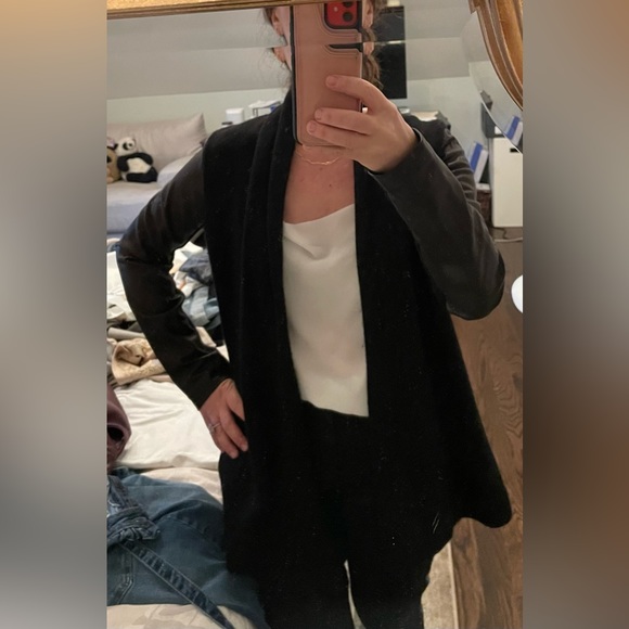 Vince Sweaters Vince Black Sweater With Leather Sleeves